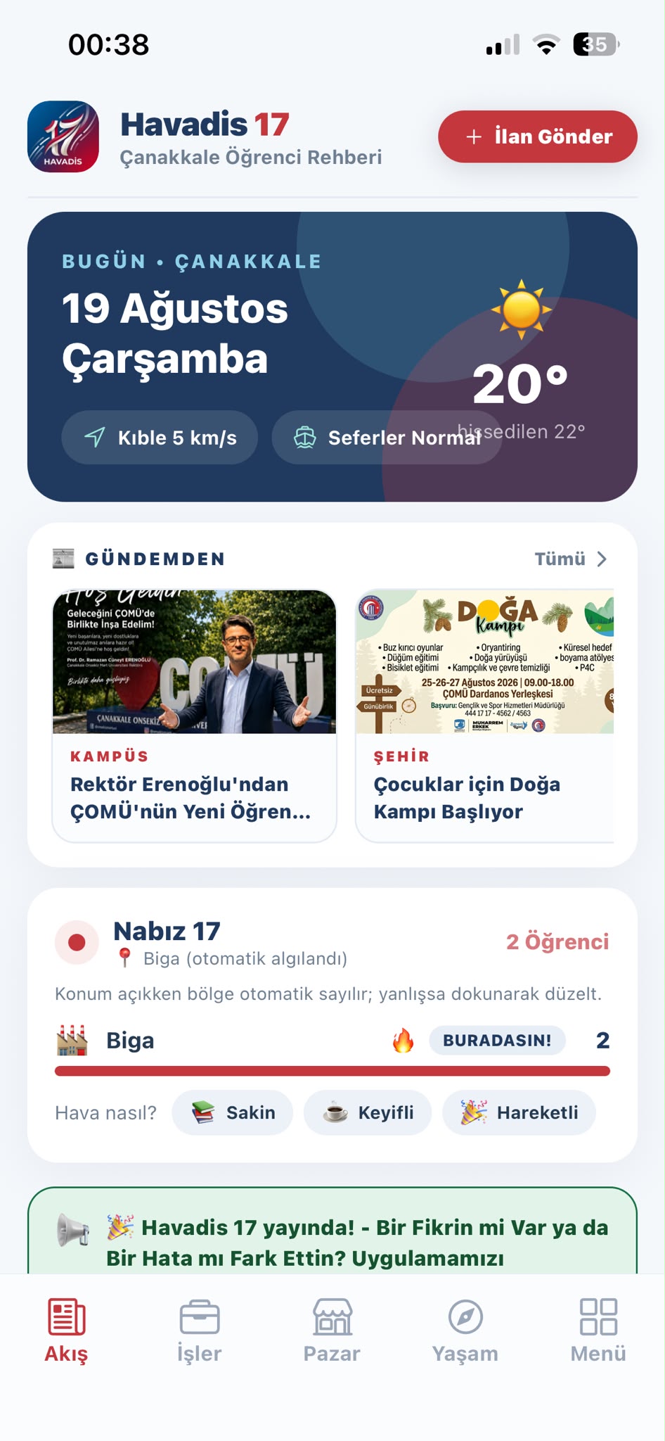 Havadis 17 Gündem ekranı